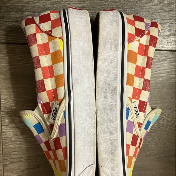 Vans Asher Canvas Slip On Sneakers Sz 8 White Rainbow Checkerboard - Picture 10 of 14